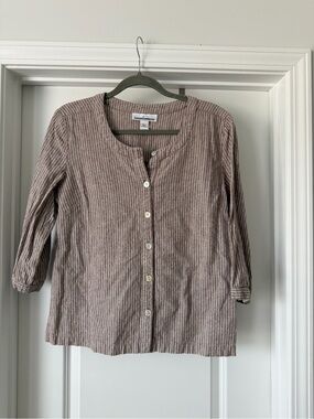Women's Serengeti Button-Front Striped Linen Top - Taupe Stripe